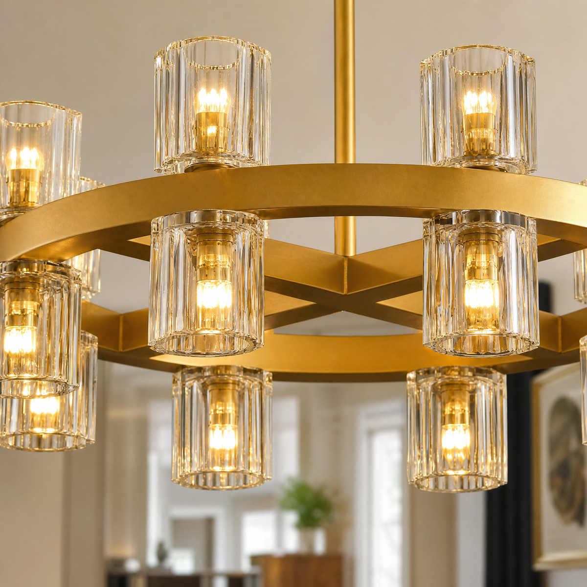 18" 16-Light Modern Gold Crystal Wagon Wheel Chandelier