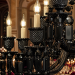 18-Light Black Tiered Candle Glass Chandelier