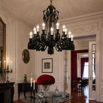 18-Light Black Tiered Candle Glass Chandelier