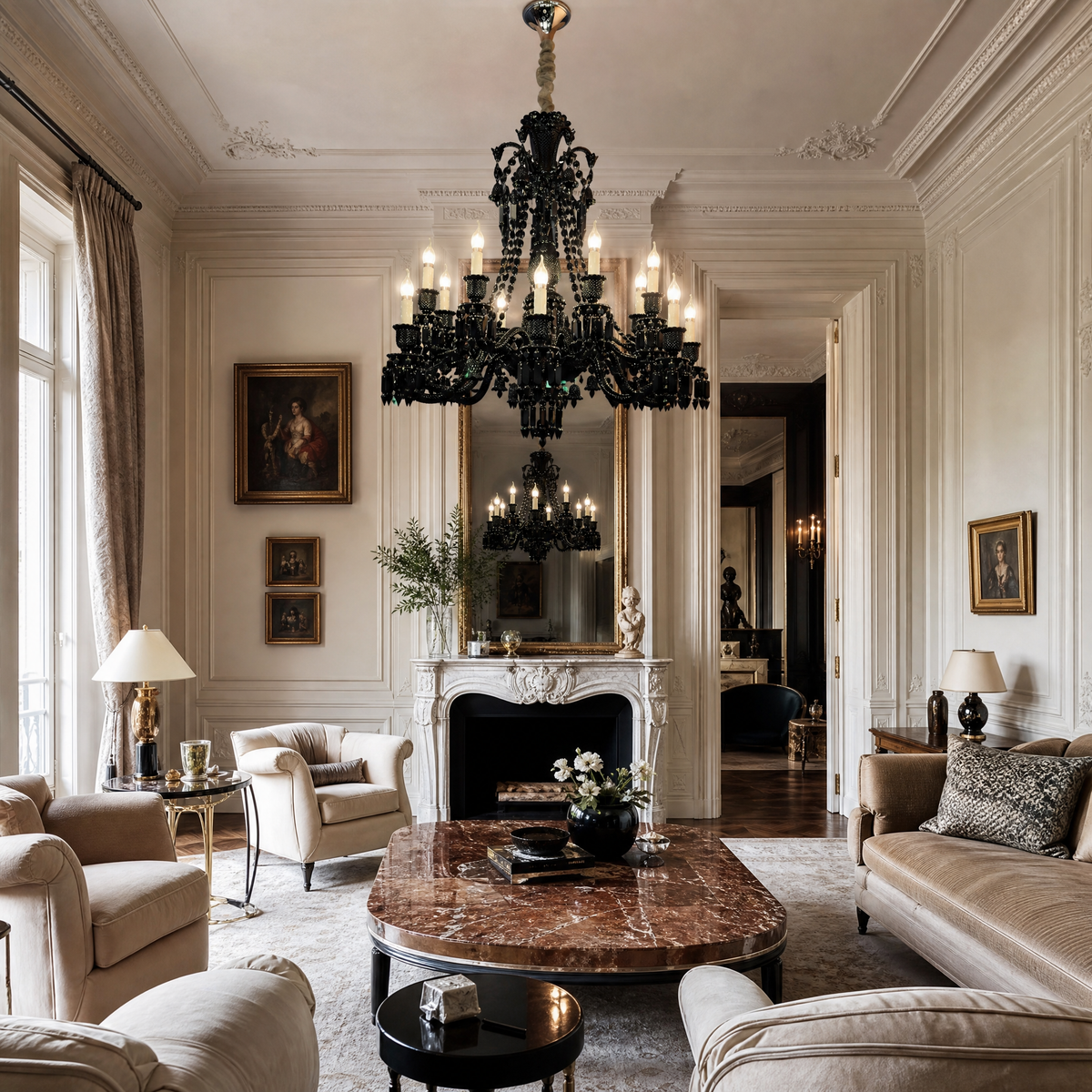 18-Light Black Tiered Candle Glass Chandelier