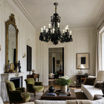 18-Light Black Tiered Candle Glass Chandelier