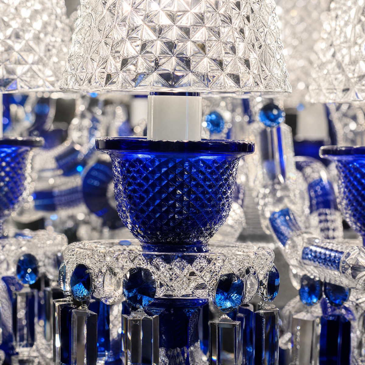 18-Light Blue Two-Tier Textured Glass Chandelier
