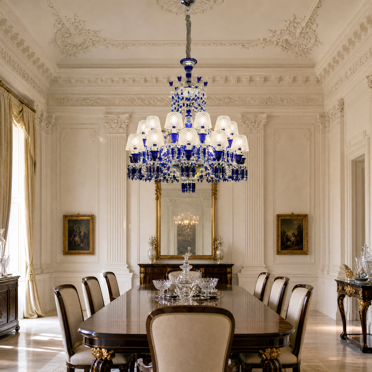 18-Light Blue Two-Tier Textured Glass Chandelier