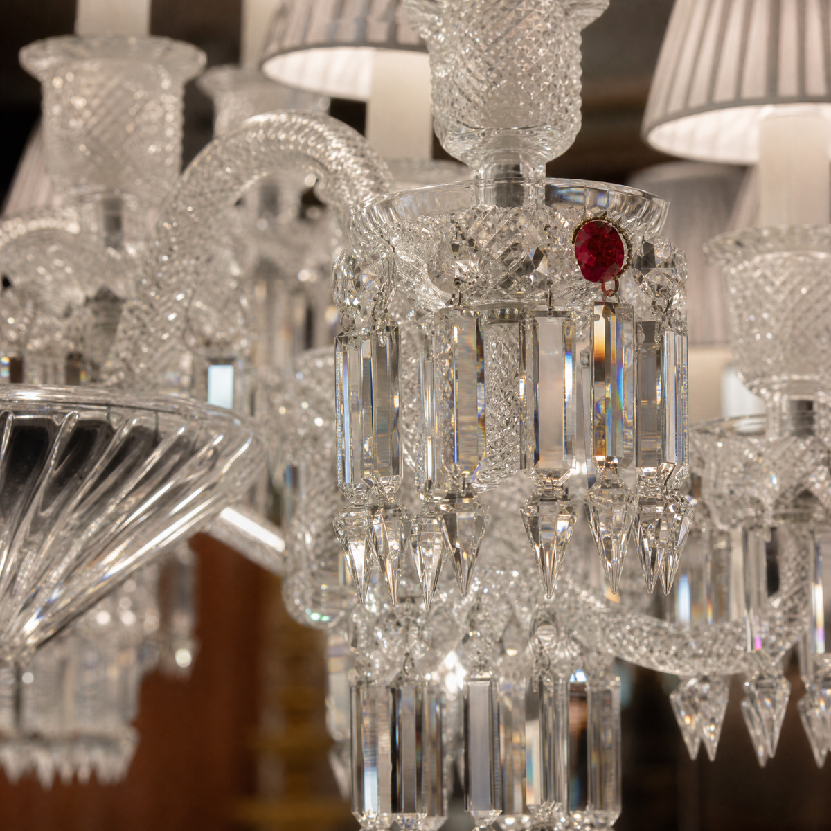 18-Light Tiered Crystal Prism Fabric Shade Chandelier