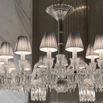 18-Light Tiered Crystal Prism Fabric Shade Chandelier
