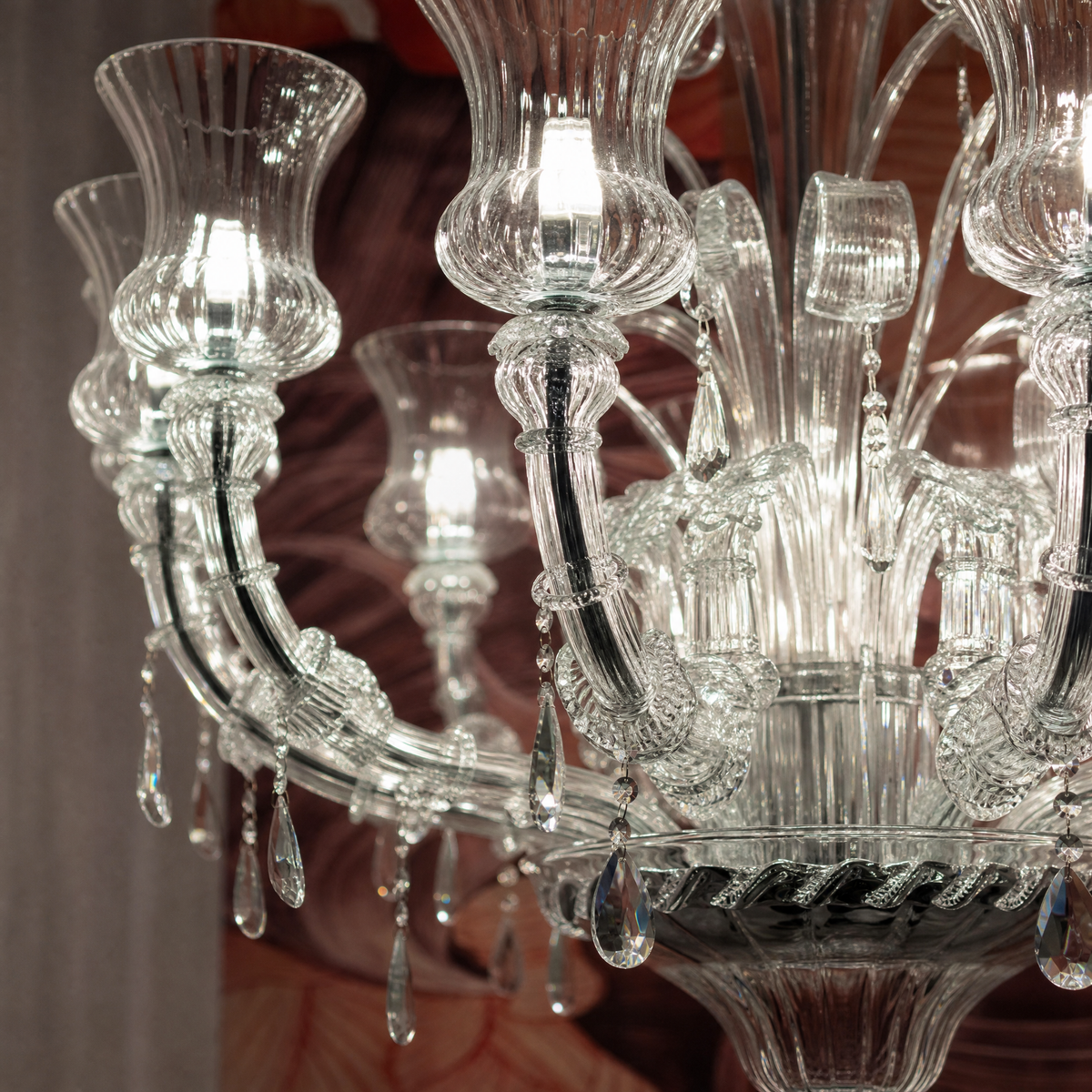 18-Light Tiered Fluted Glass Crystal Chandelier