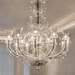 18-Light Tiered Fluted Glass Crystal Chandelier