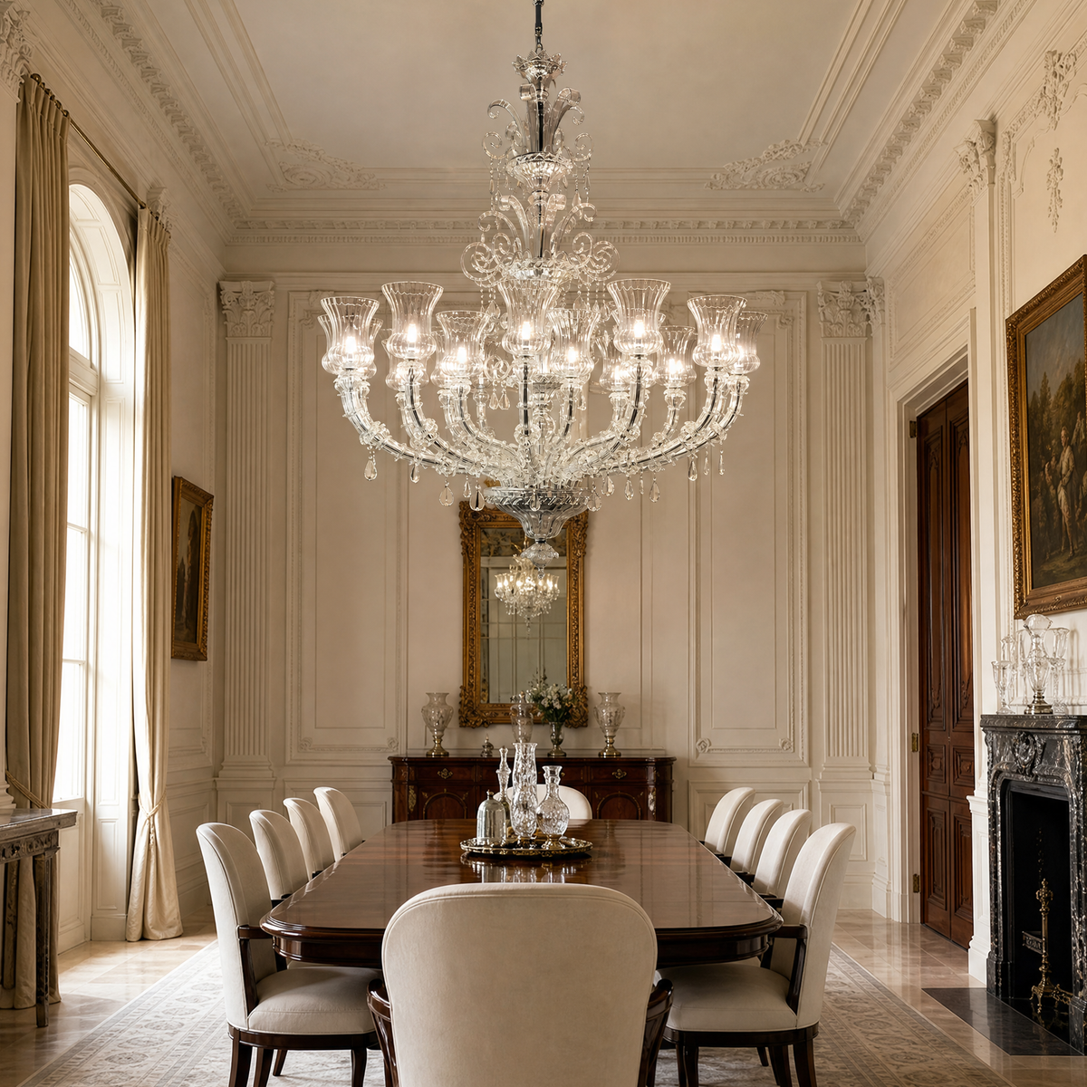 18-Light Tiered Fluted Glass Crystal Chandelier