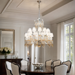 18-Light Tiered Pleated Shade Amber Crystal Chandelier