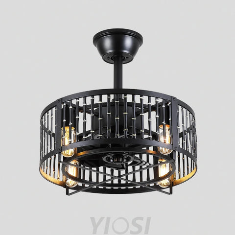 18-Inch Modern Black Caged Ceiling Fan with Remote Control ceiling light