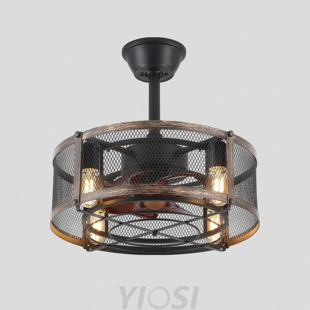 18’’ Modern Caged Ceiling Fan with Remote – Farmhouse Low Profile Design ceiling light