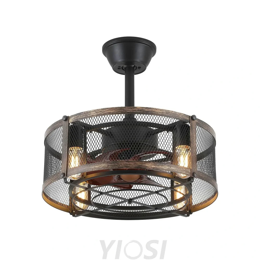 18’’ Modern Caged Ceiling Fan with Remote – Farmhouse Low Profile Design ceiling light