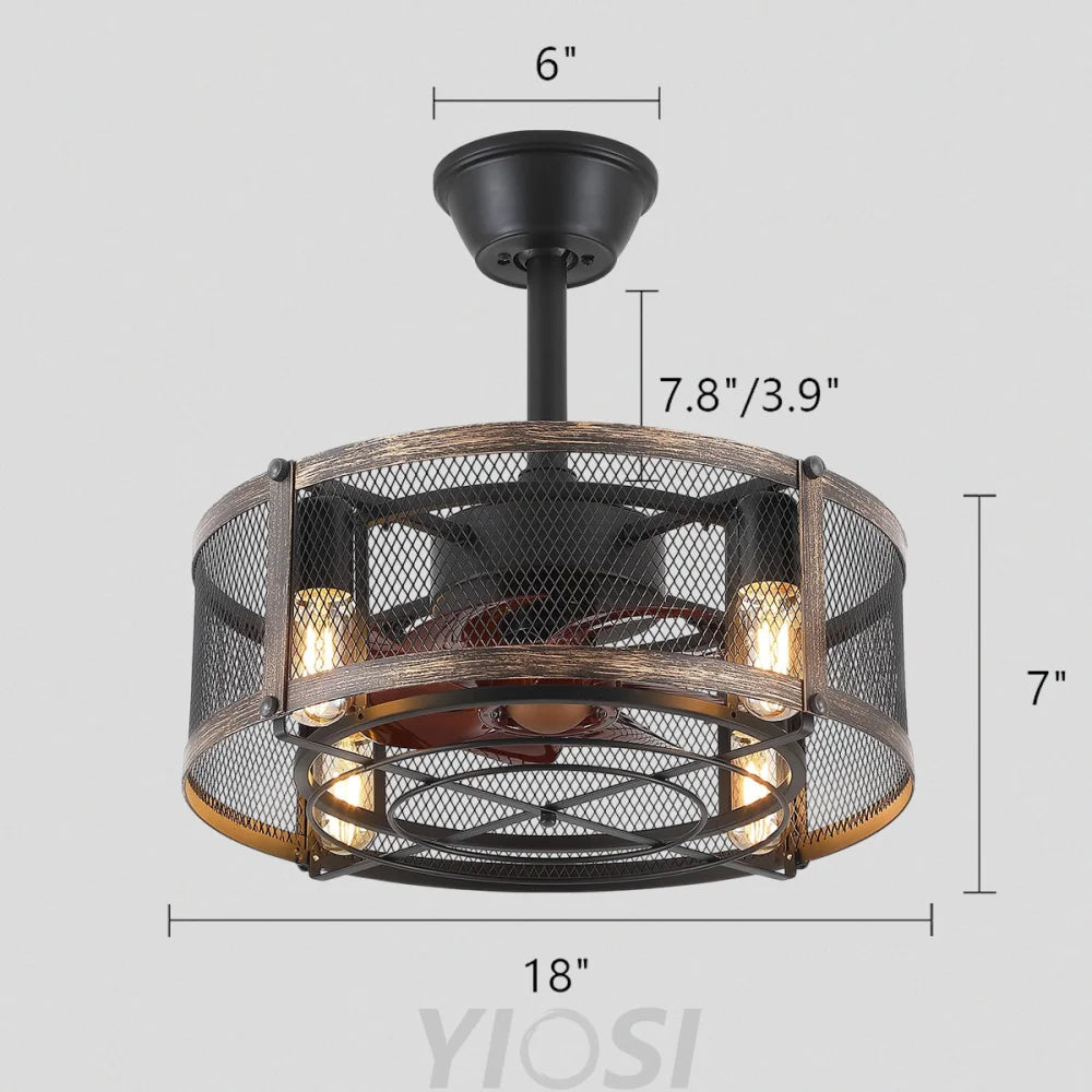18’’ Modern Caged Ceiling Fan with Remote – Farmhouse Low Profile Design ceiling light