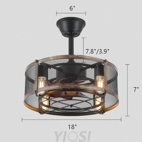18’’ Modern Caged Ceiling Fan with Remote – Farmhouse Low Profile Design ceiling light