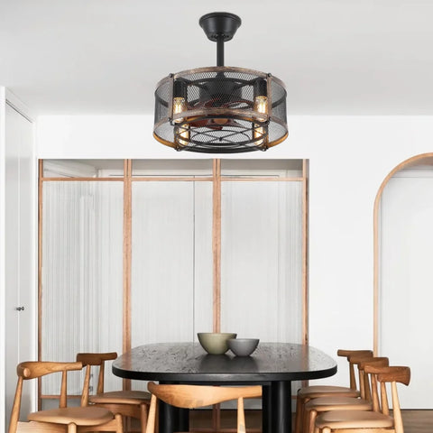 18’’ Modern Caged Ceiling Fan with Remote – Farmhouse Low Profile Design ceiling light
