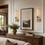 19" Brass Knurled Glass Cylinder Wall Sconces (Set of 2)