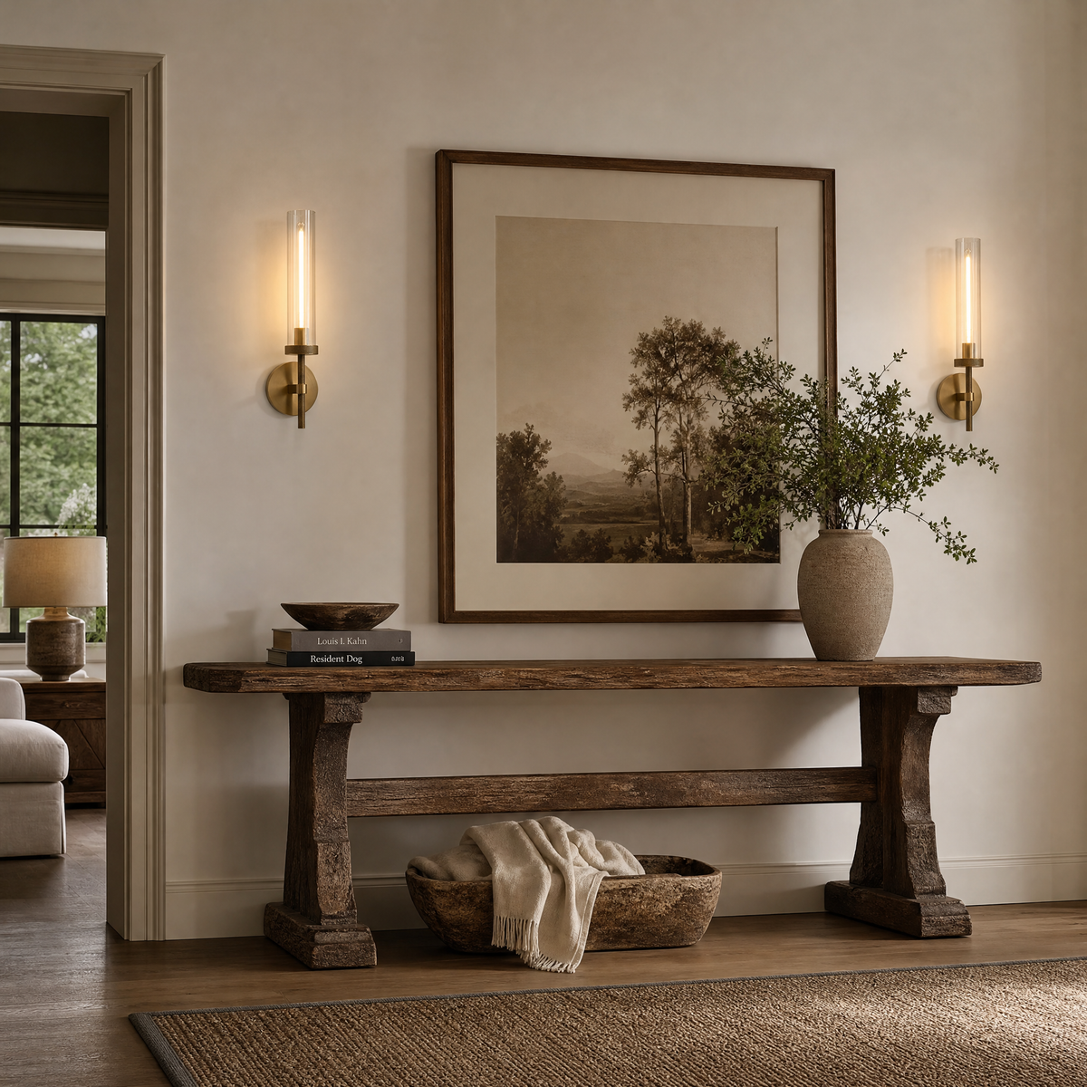 19" Brass Knurled Glass Cylinder Wall Sconces (Set of 2)