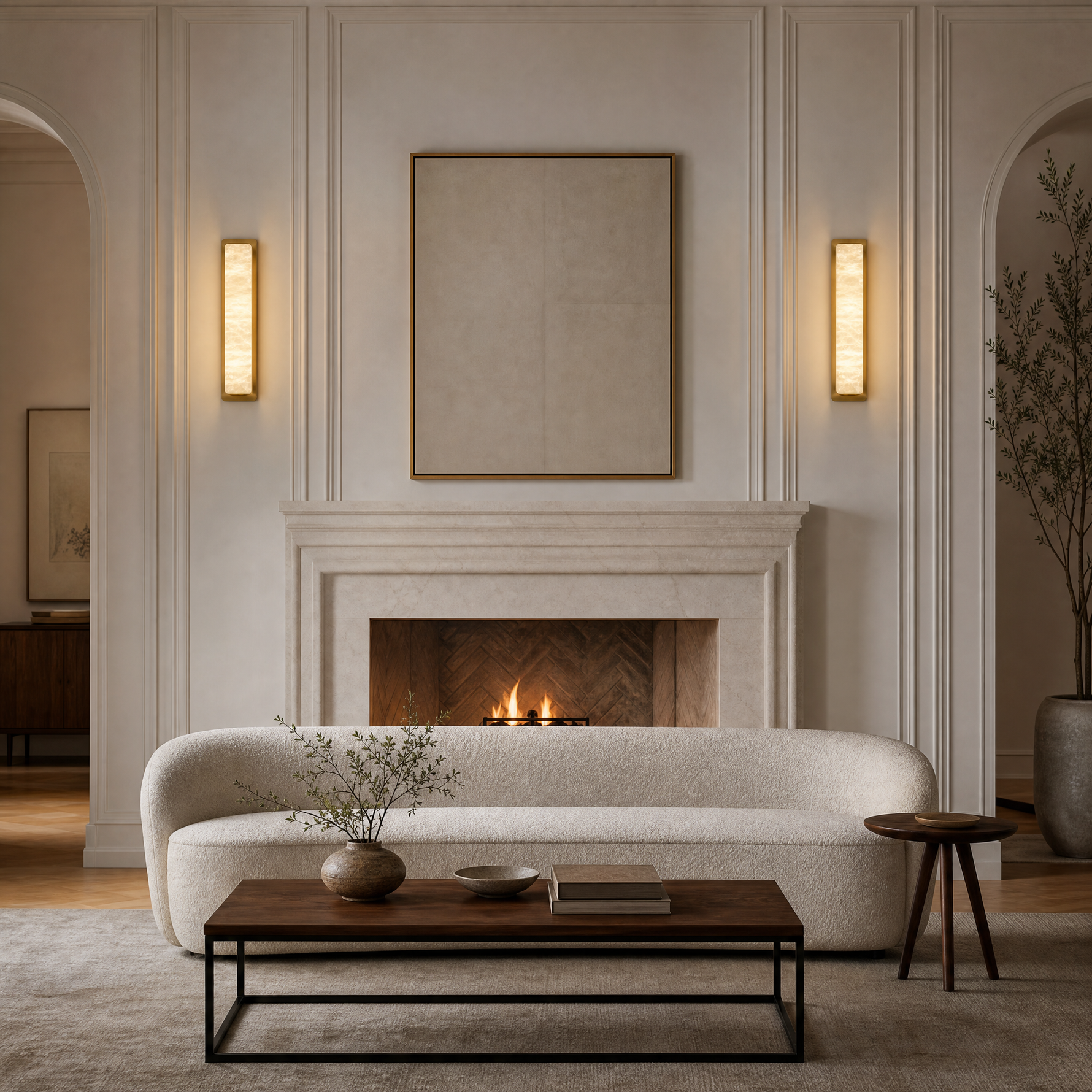 19.7" Brass Natural Alabaster Wall Sconce