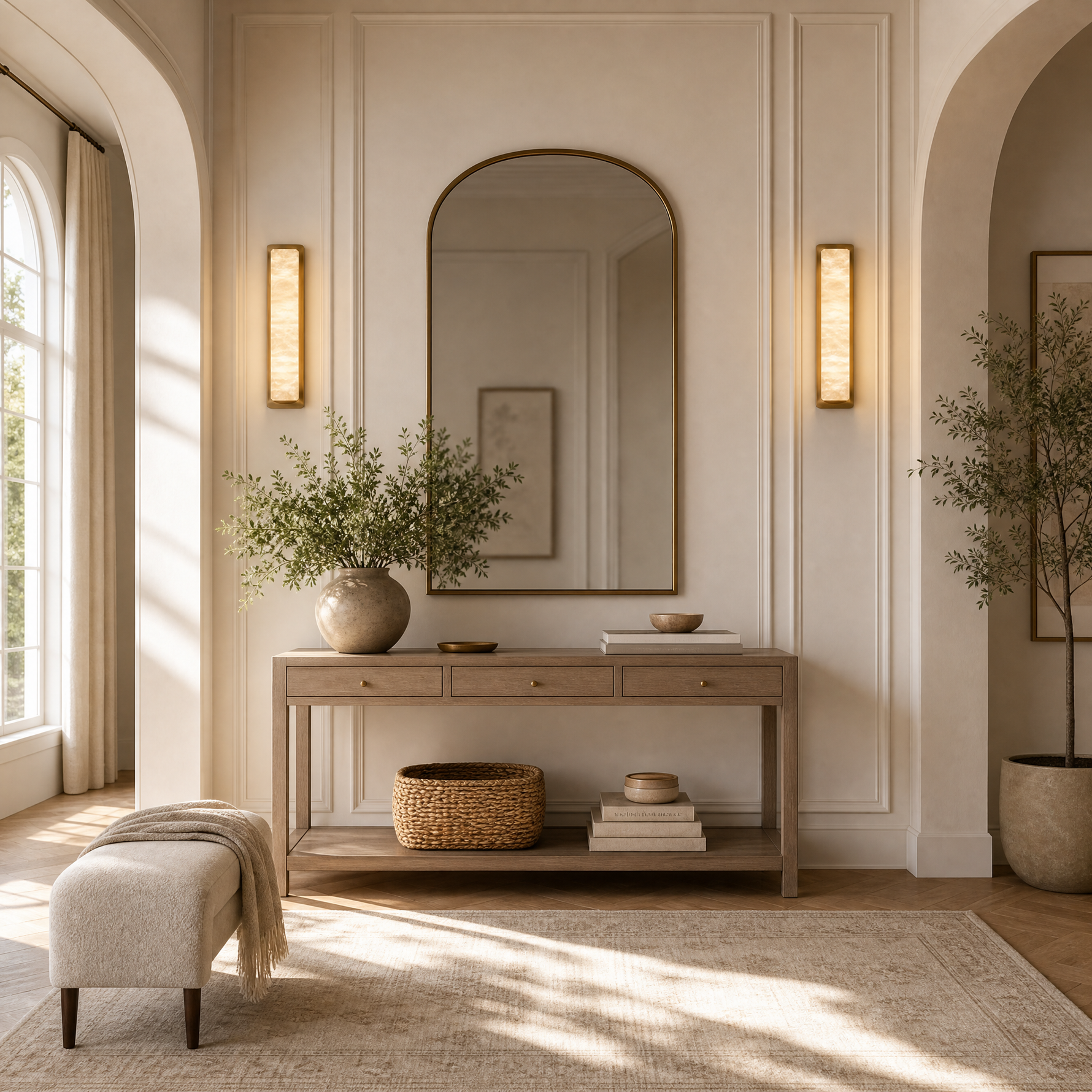 19.7" Brass Natural Alabaster Wall Sconce