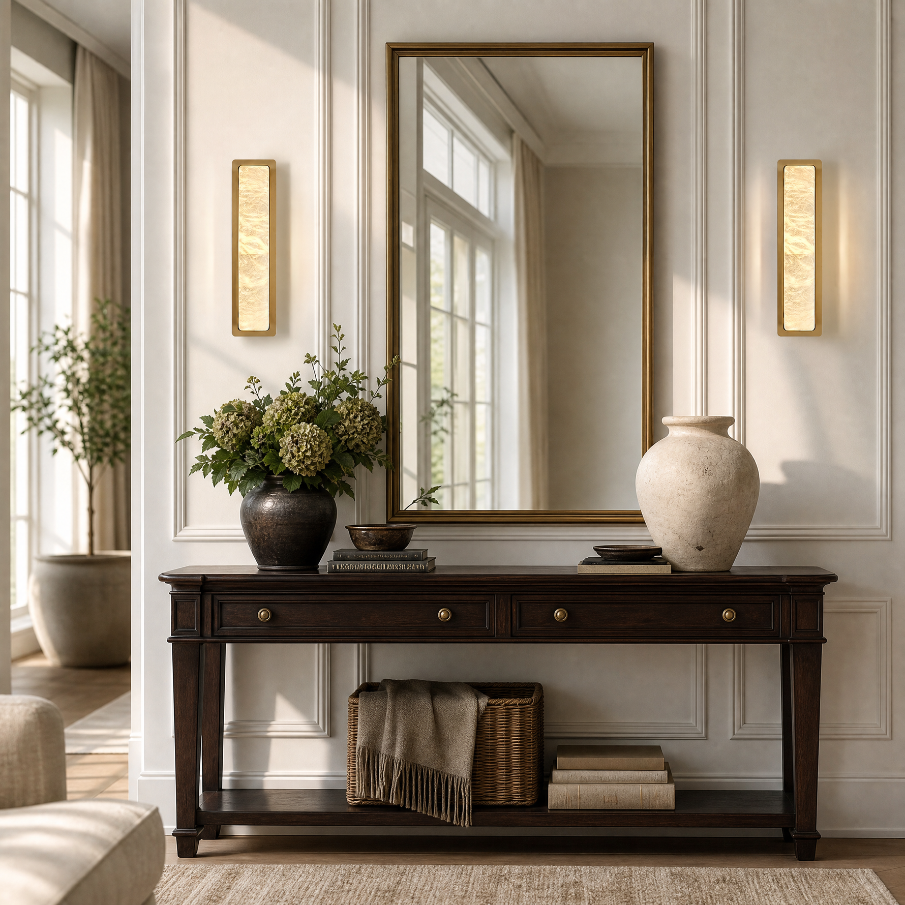 19.7" Brass Natural Alabaster Wall Sconce
