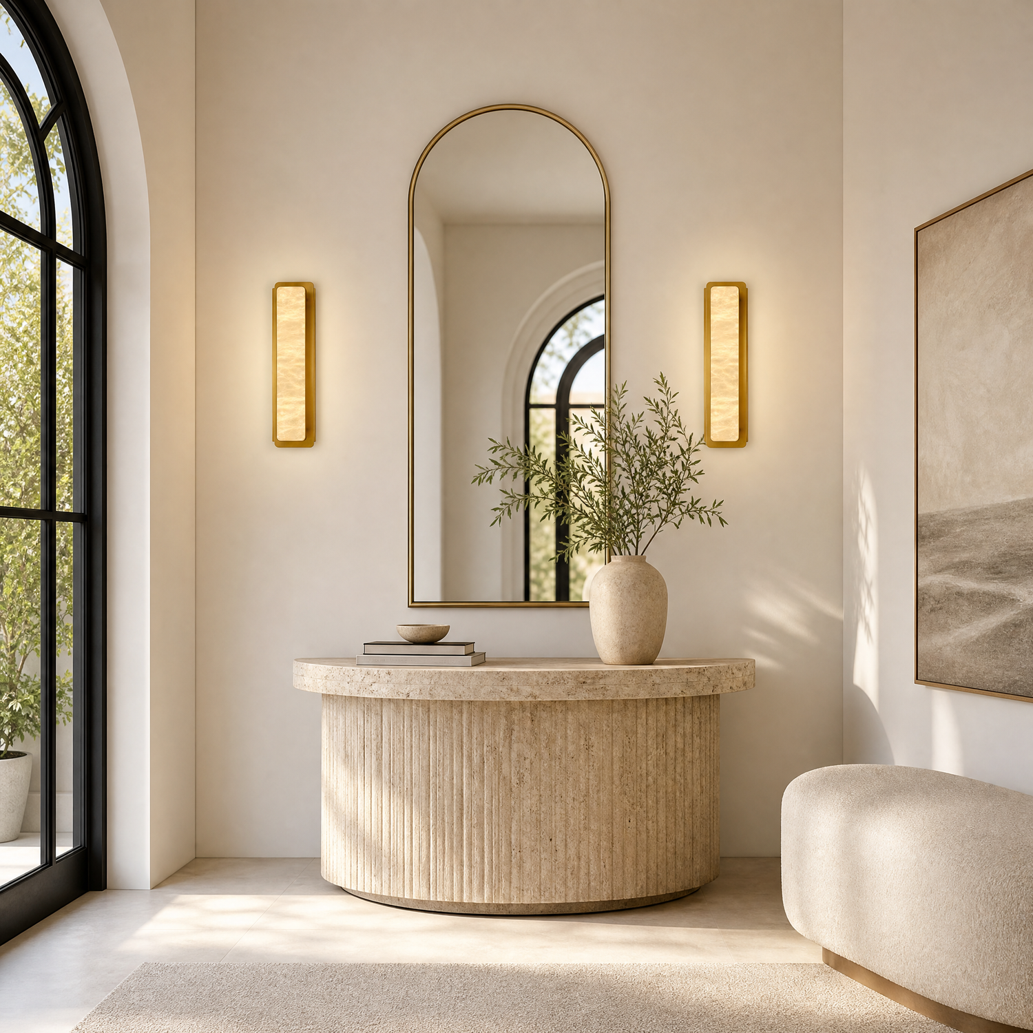 19.7" Brass Natural Alabaster Wall Sconces (Set of 2)