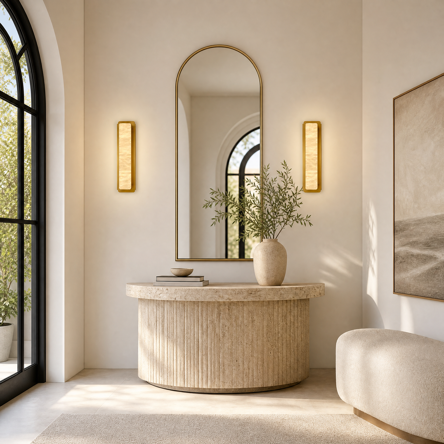 19.7" Brass Natural Alabaster Wall Sconces (Set of 2)