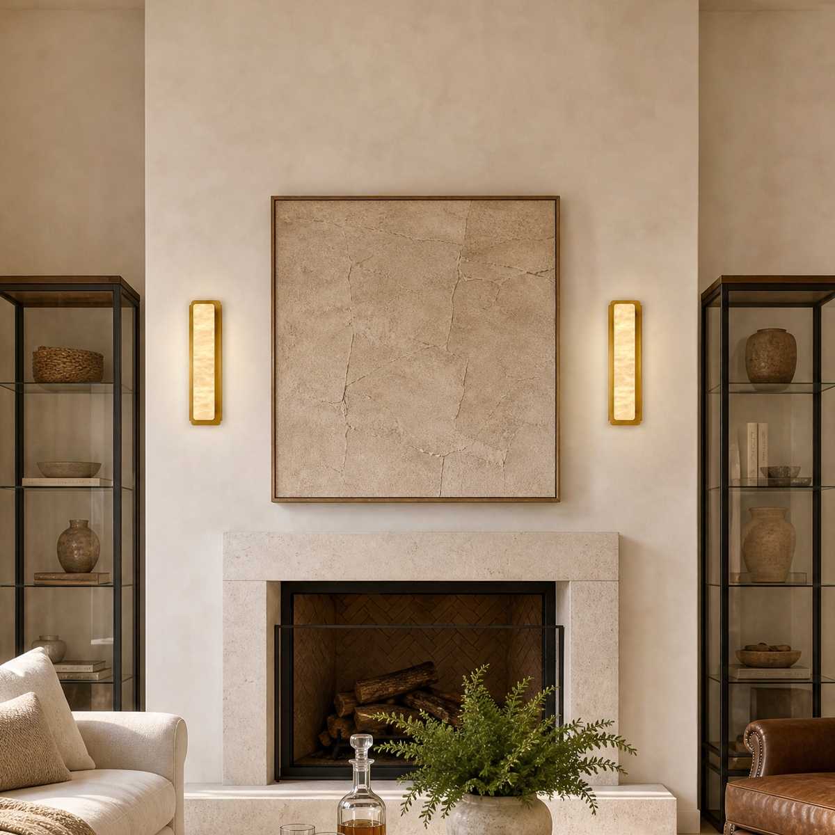 19.7" Brass Natural Alabaster Wall Sconces (Set of 2)