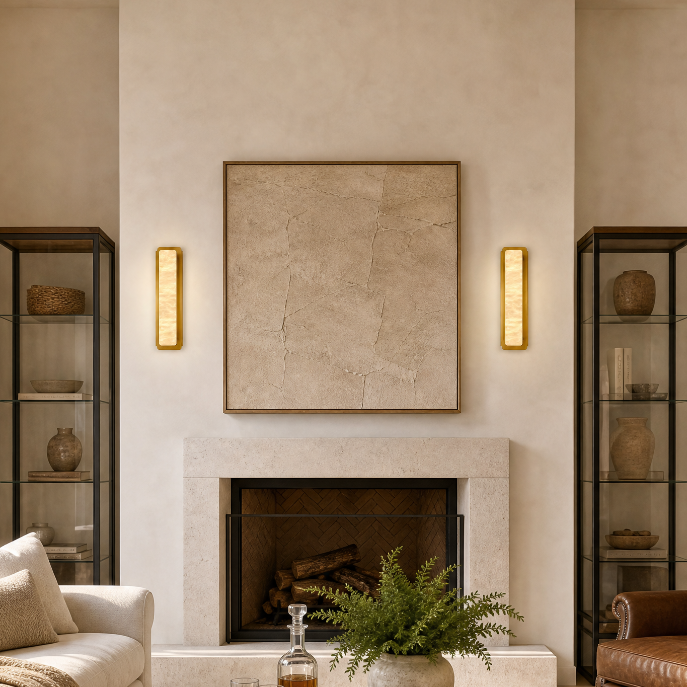 19.7" Brass Natural Alabaster Wall Sconces (Set of 2)