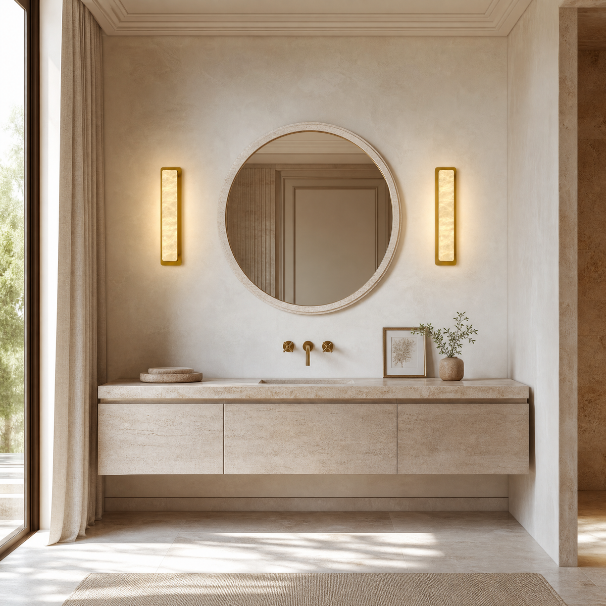 19.7" Brass Natural Alabaster Wall Sconces (Set of 2)