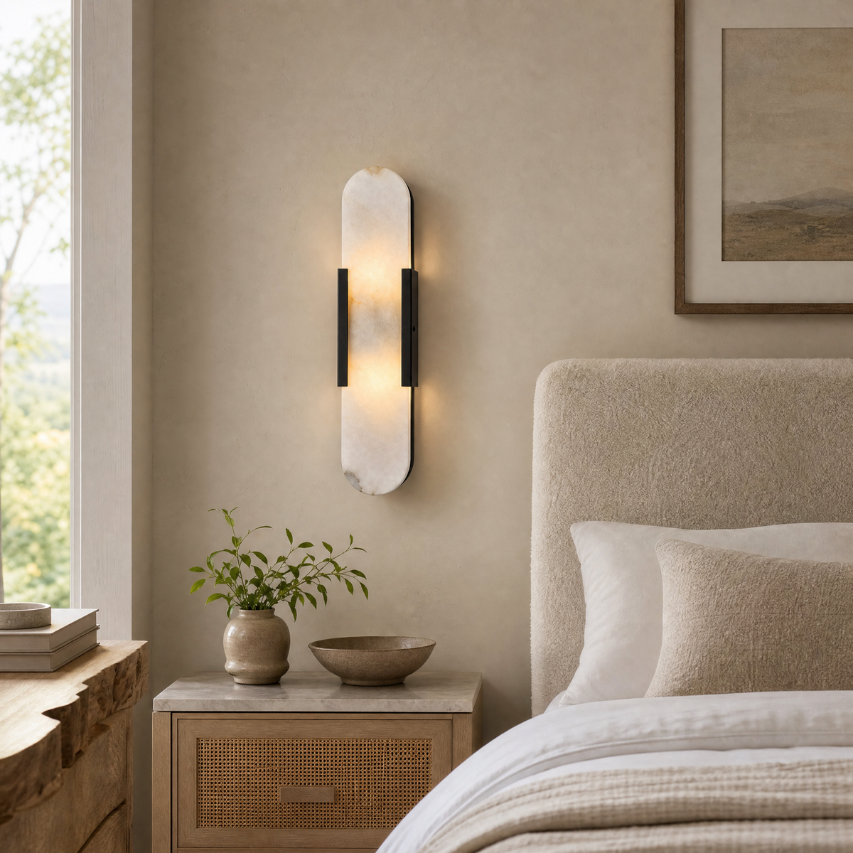 19.7" Modern Natural Alabaster Wall Sconces (Set of 2)