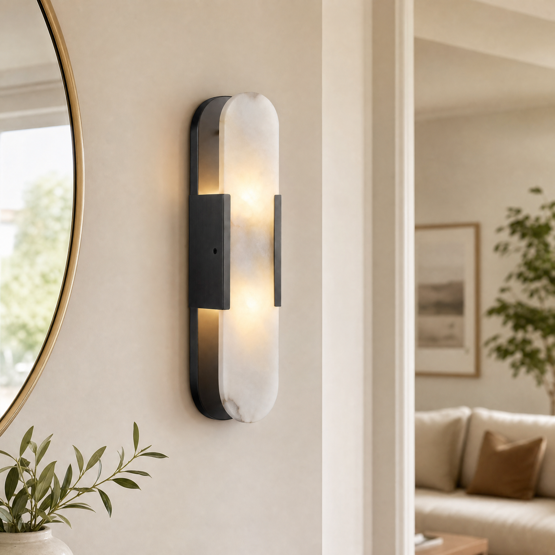 19.7" Modern Natural Alabaster Wall Sconces (Set of 2)
