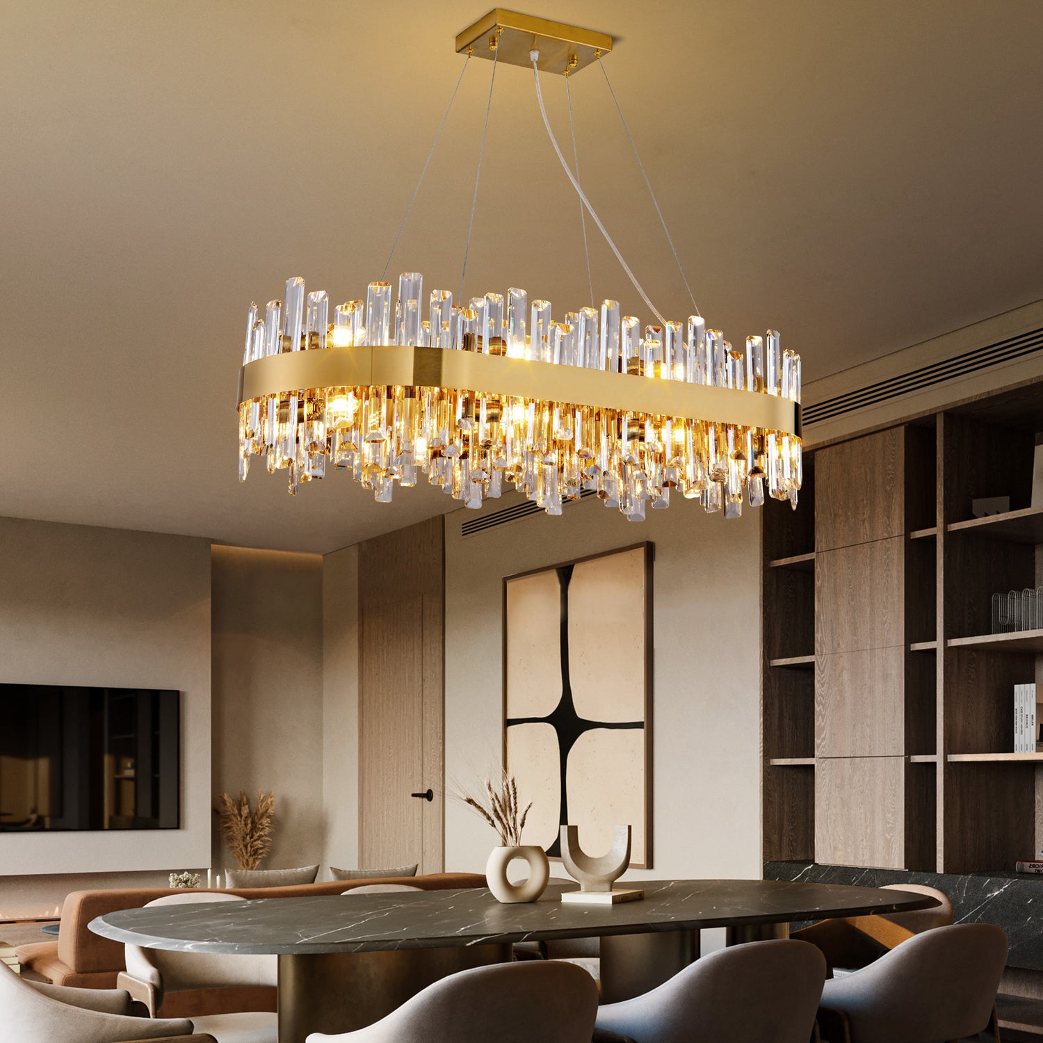 Square Crystal Island Chandelier 900 - Gold
