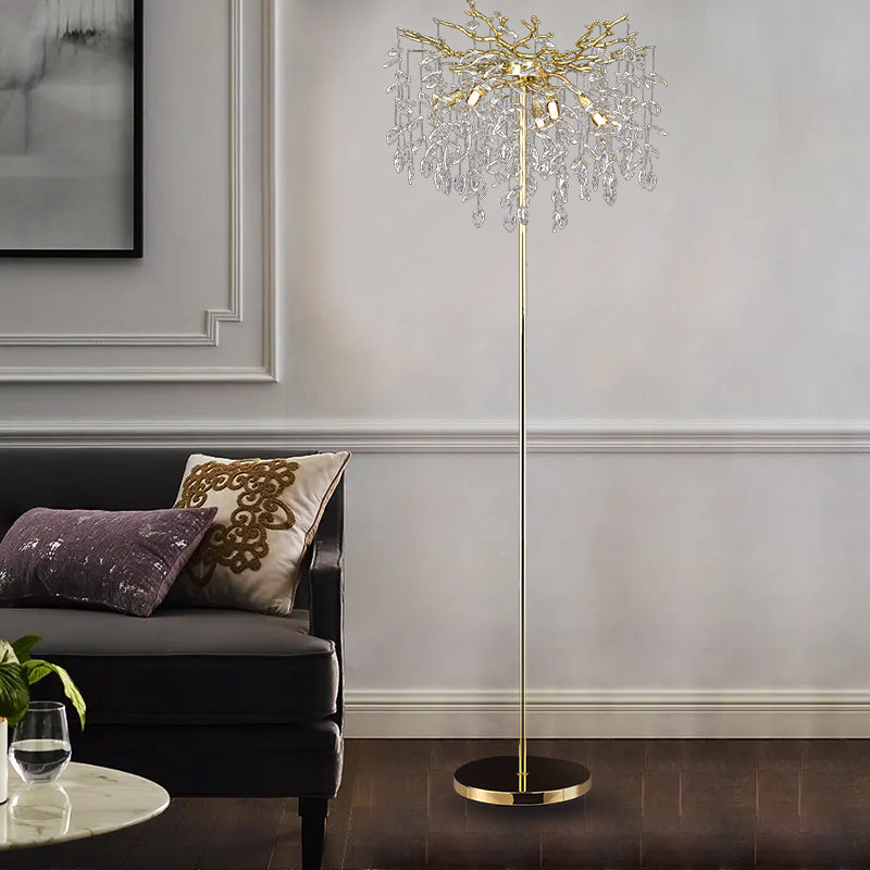 Salome Modern Gold Clear Crystal Floor Lamp For Bedroom, Living Room