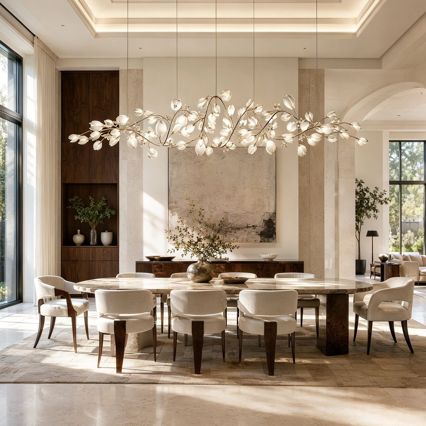 Lauro Ceramic Leaf Linear Chandelier