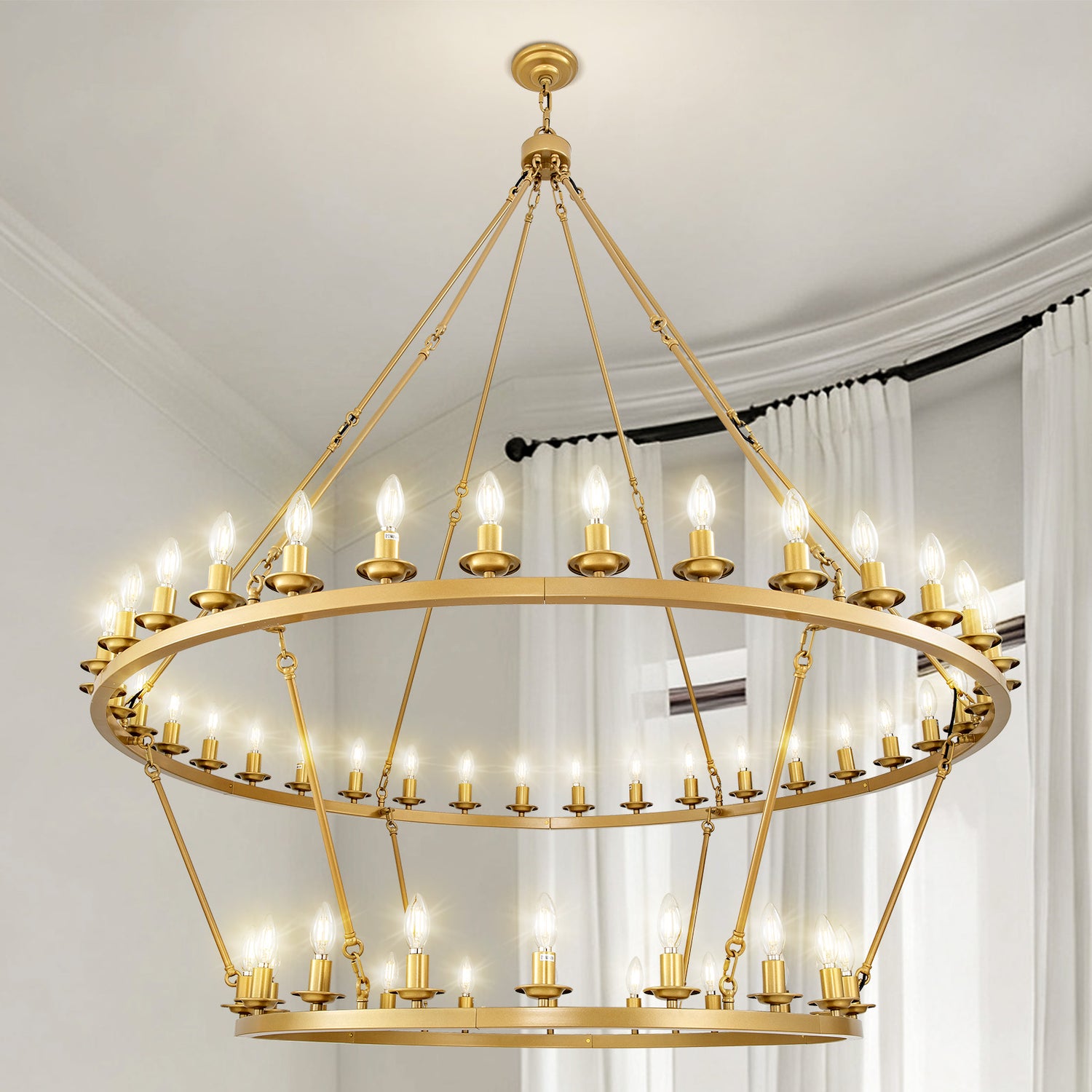Two-Tier Cartwheel Chandelier 54-Light - Gold