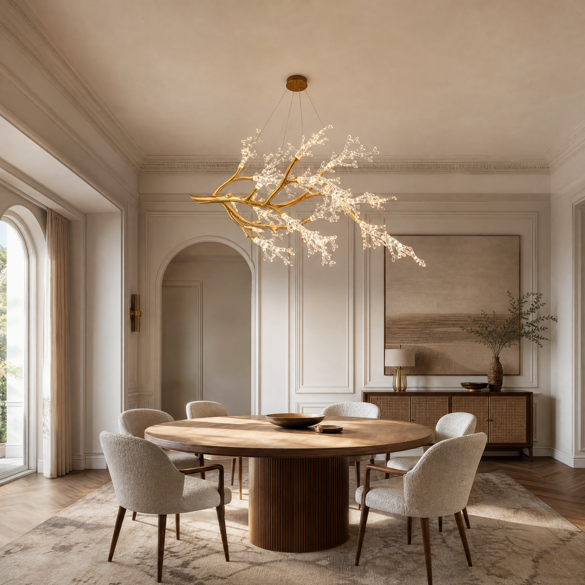 Modern Chandelier Gold Branching Glass 15-Light 59.1"L for Dining Room