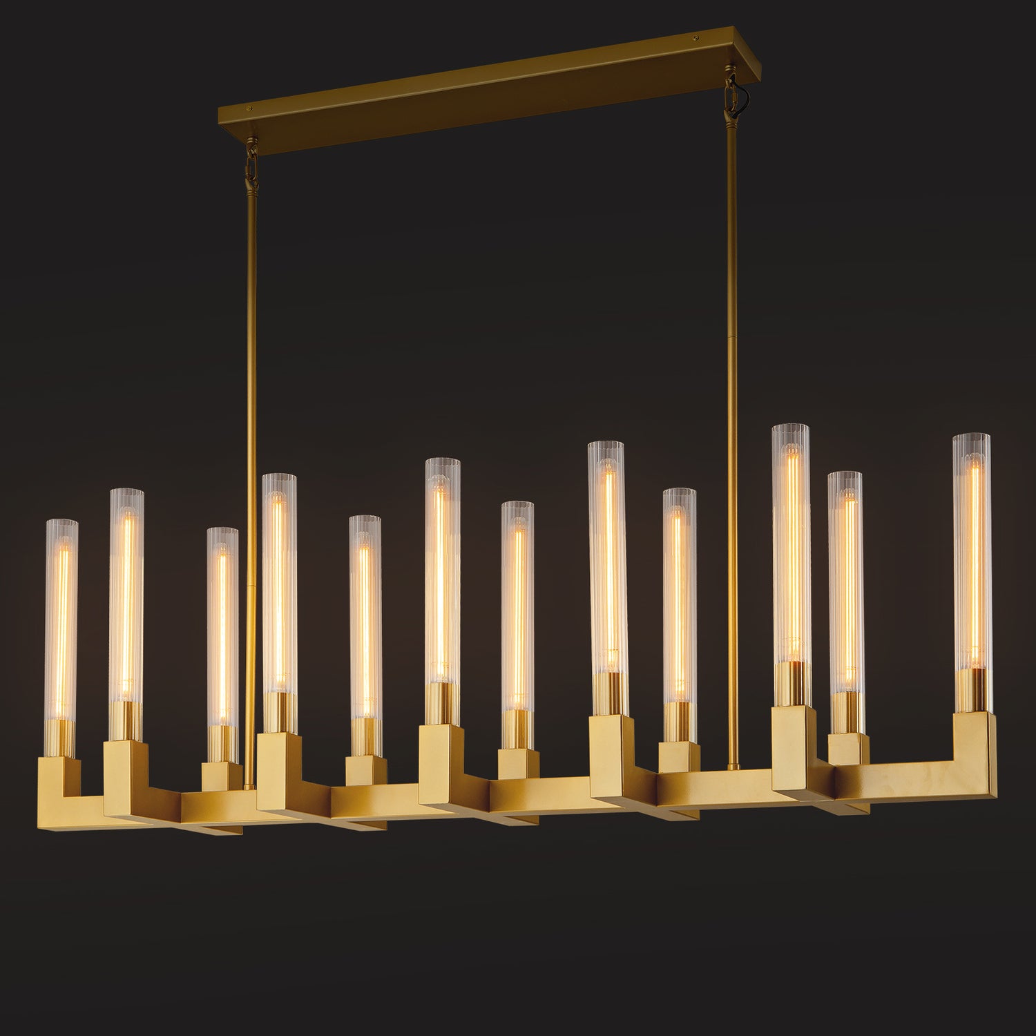 Right Angle Glass Linear Dining Pendant 1740 - Copper (Fixed Glass)
