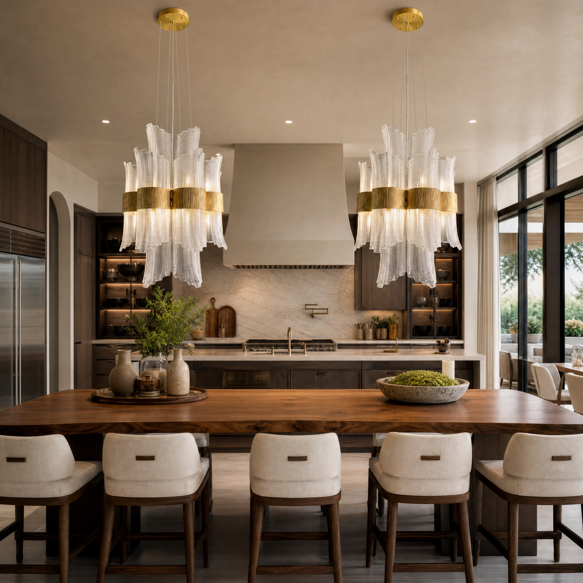 Modern Pendant Light Textured Gold Glass 24-Light for Dining Room Kitchen