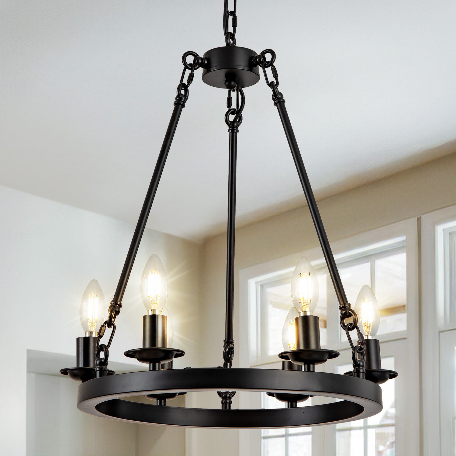 6-Light Cartwheel Chandelier - Black