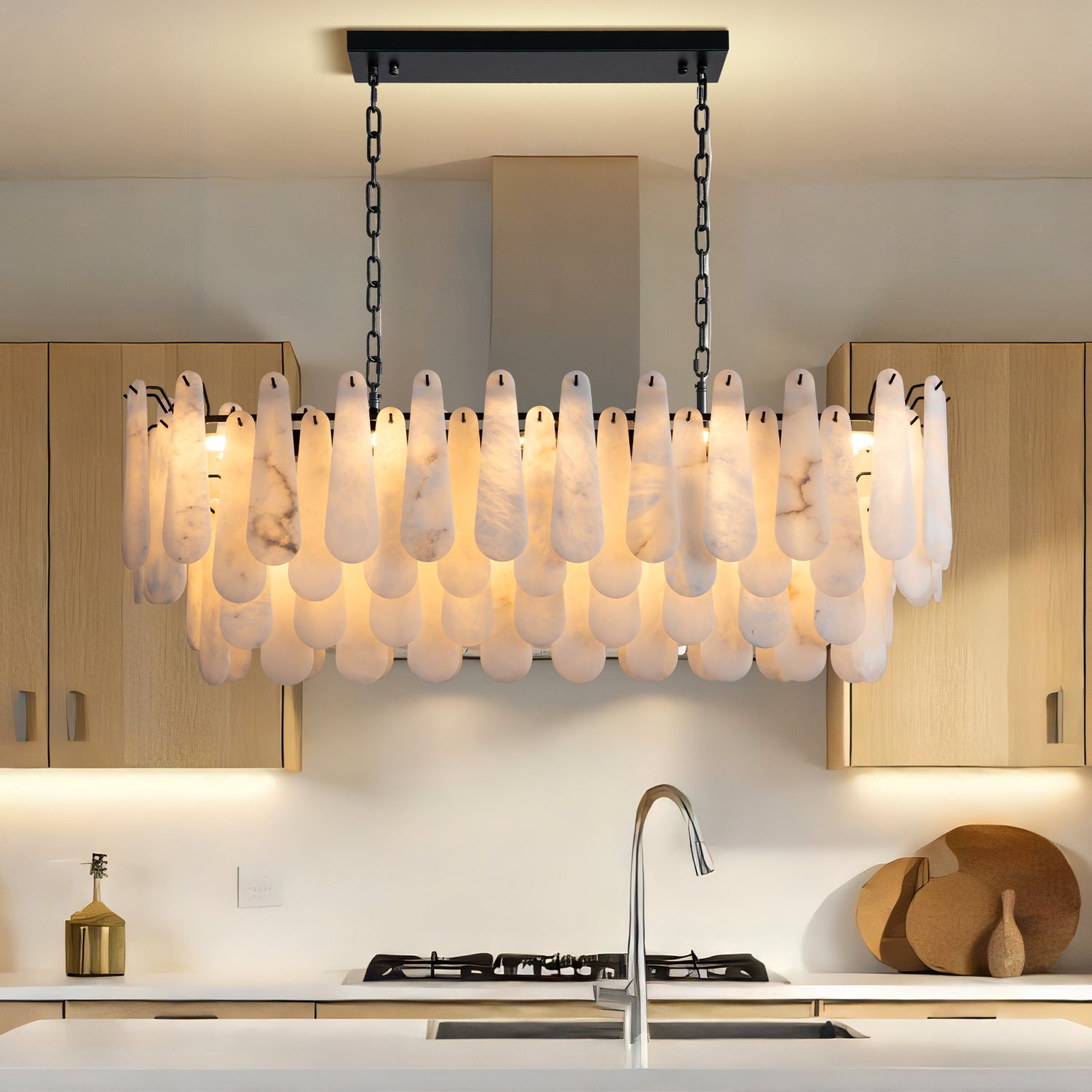Marble Feather Linear Dining Pendant 1200 - Black
