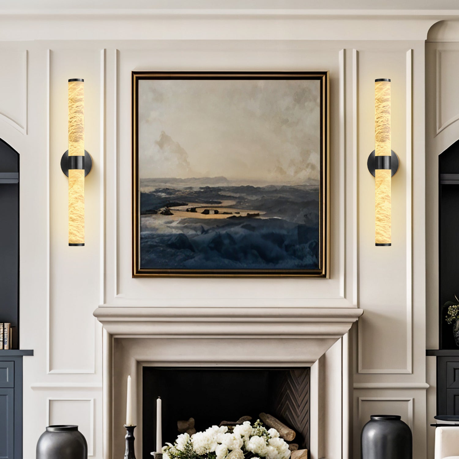 Duo Tube Marble Cylinder Wall Sconce 610 Single - Black