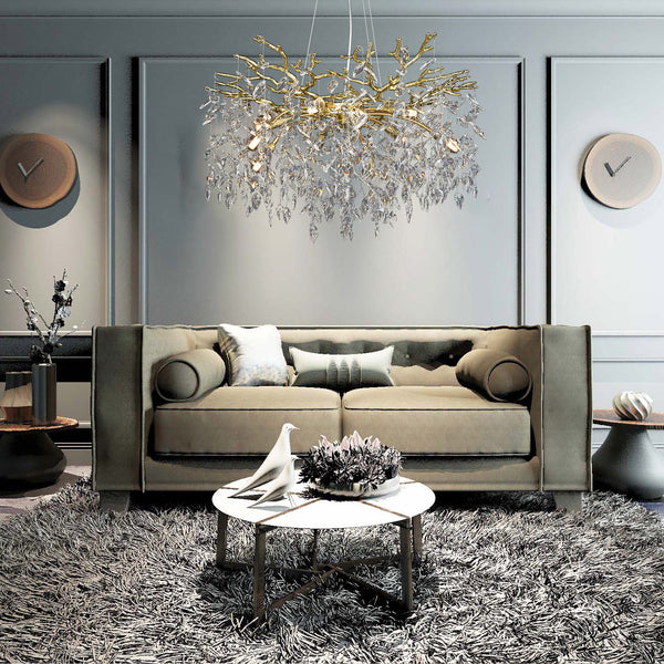 Clea Modern Round Gold Clear Crystal Branch Chandelier For Living Room