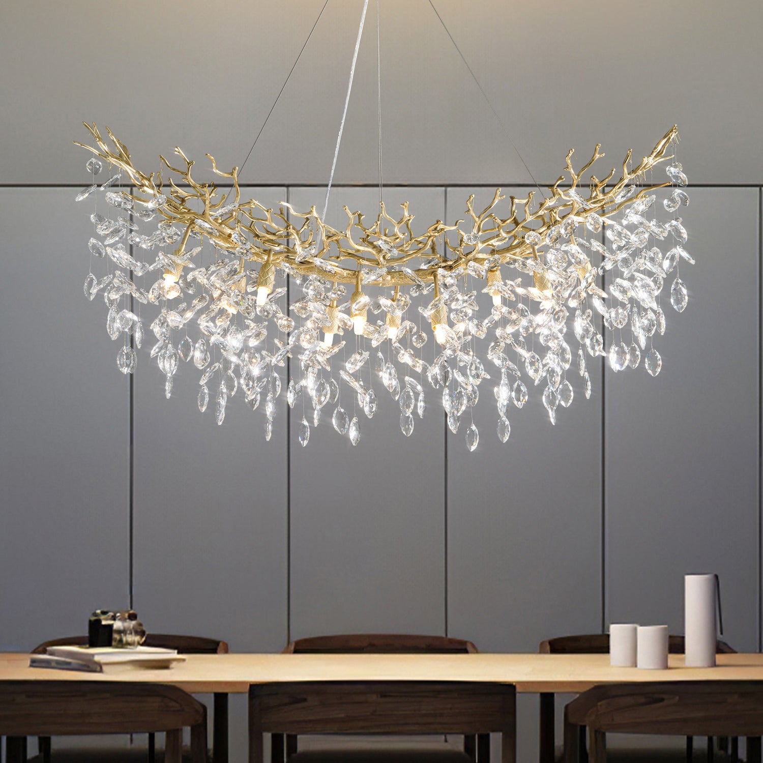 Marquise Curved Branch Linear Dining Pendant 1100 - Copper