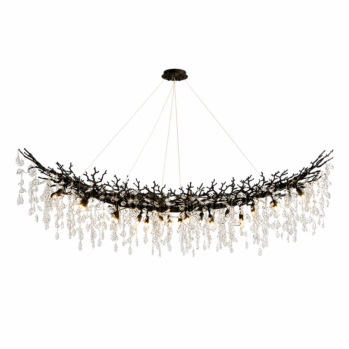 Marquise Curved Branch Crystal Linear Dining Chandelier 1830 - Matte Black
