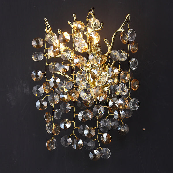 Isidora Modern Round Gold Clear Crystal  Wall Sconce For Bedroom