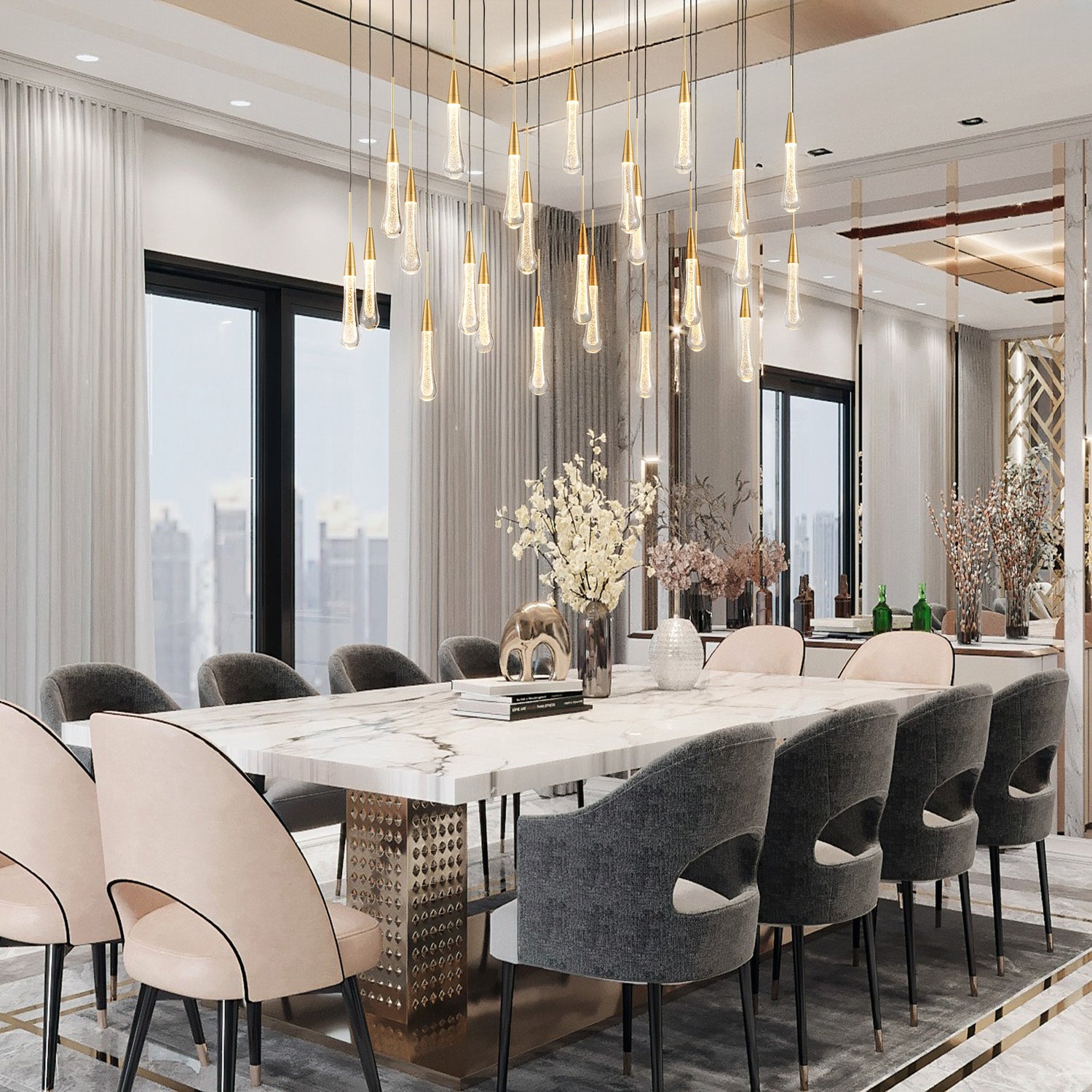 25-Light Small Raindrop Linear Dining Pendant L127 - Copper