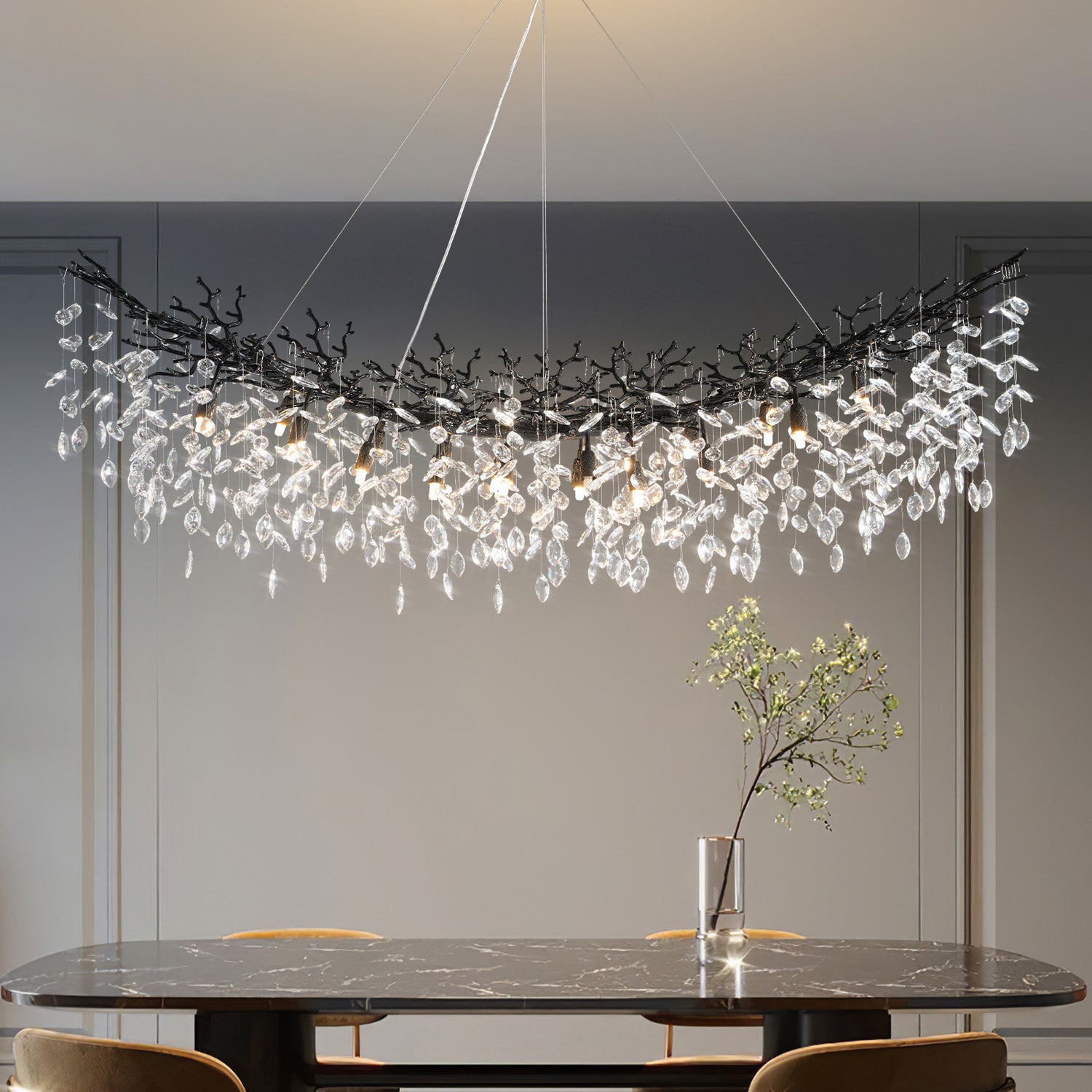 Marquise Curved Branch Linear Dining Pendant 1500 - Matte Black