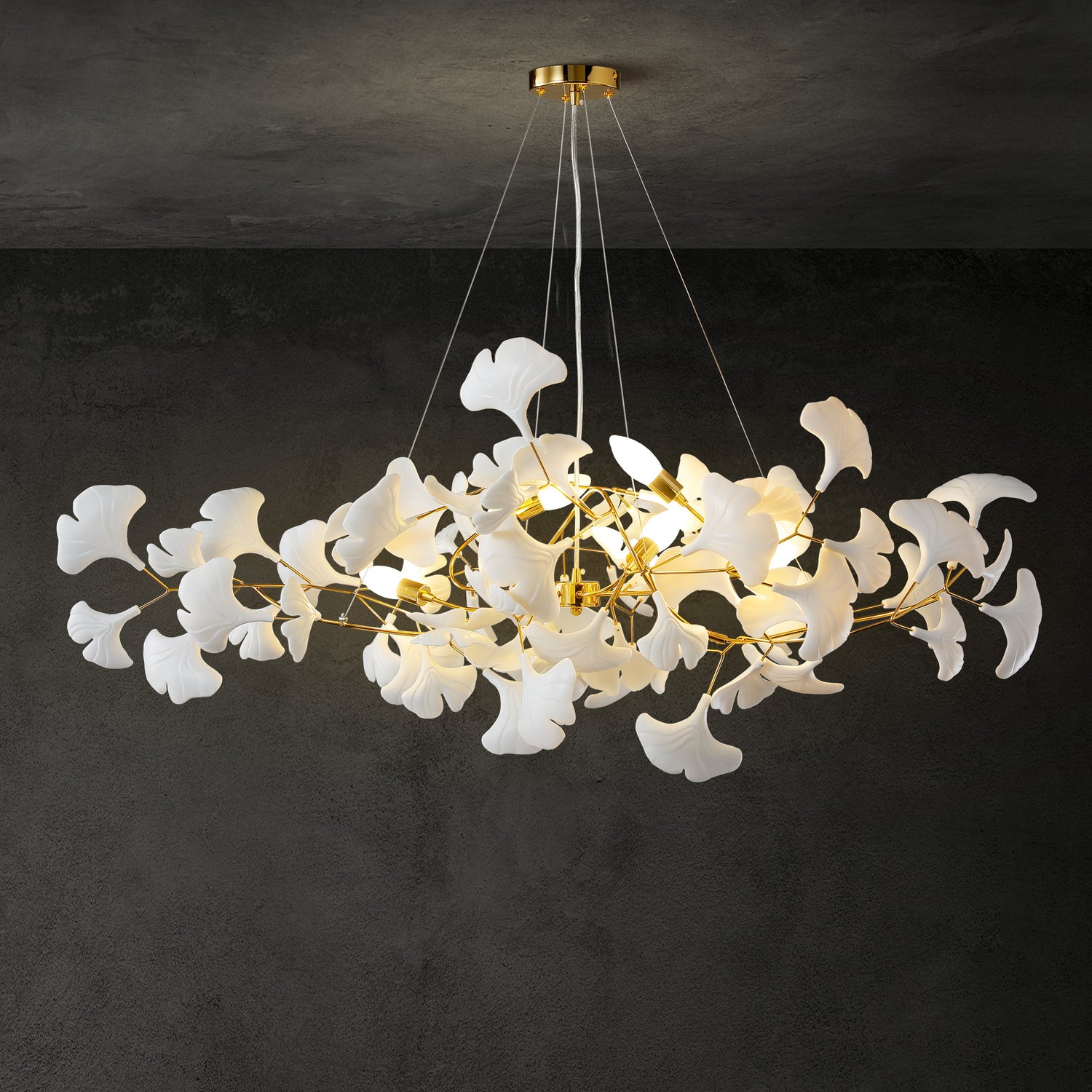Ceramic Ginkgo Leaf Linear Dining Pendant 1200 6-Light - Gold