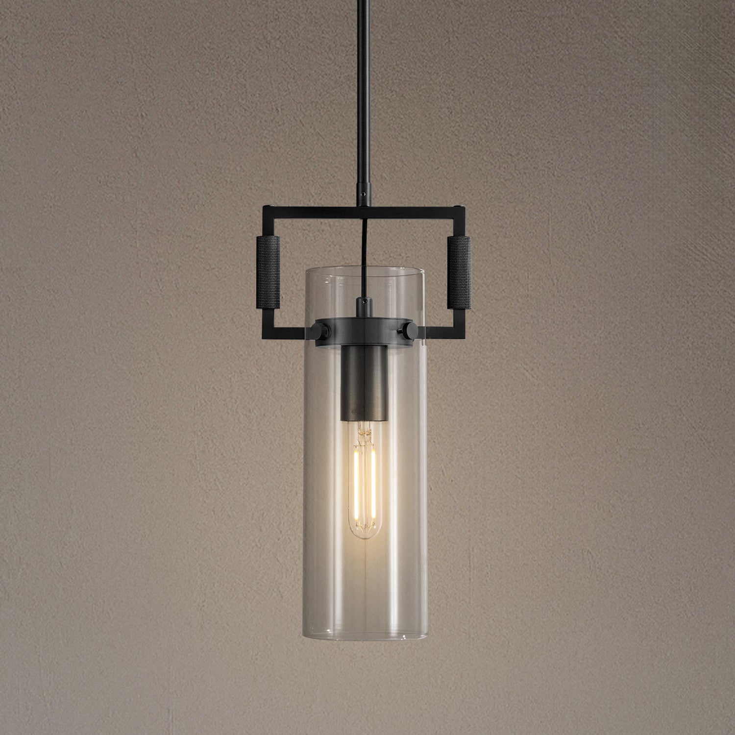 Ribbed Glass Pendant Short Single Pack - Matte Black