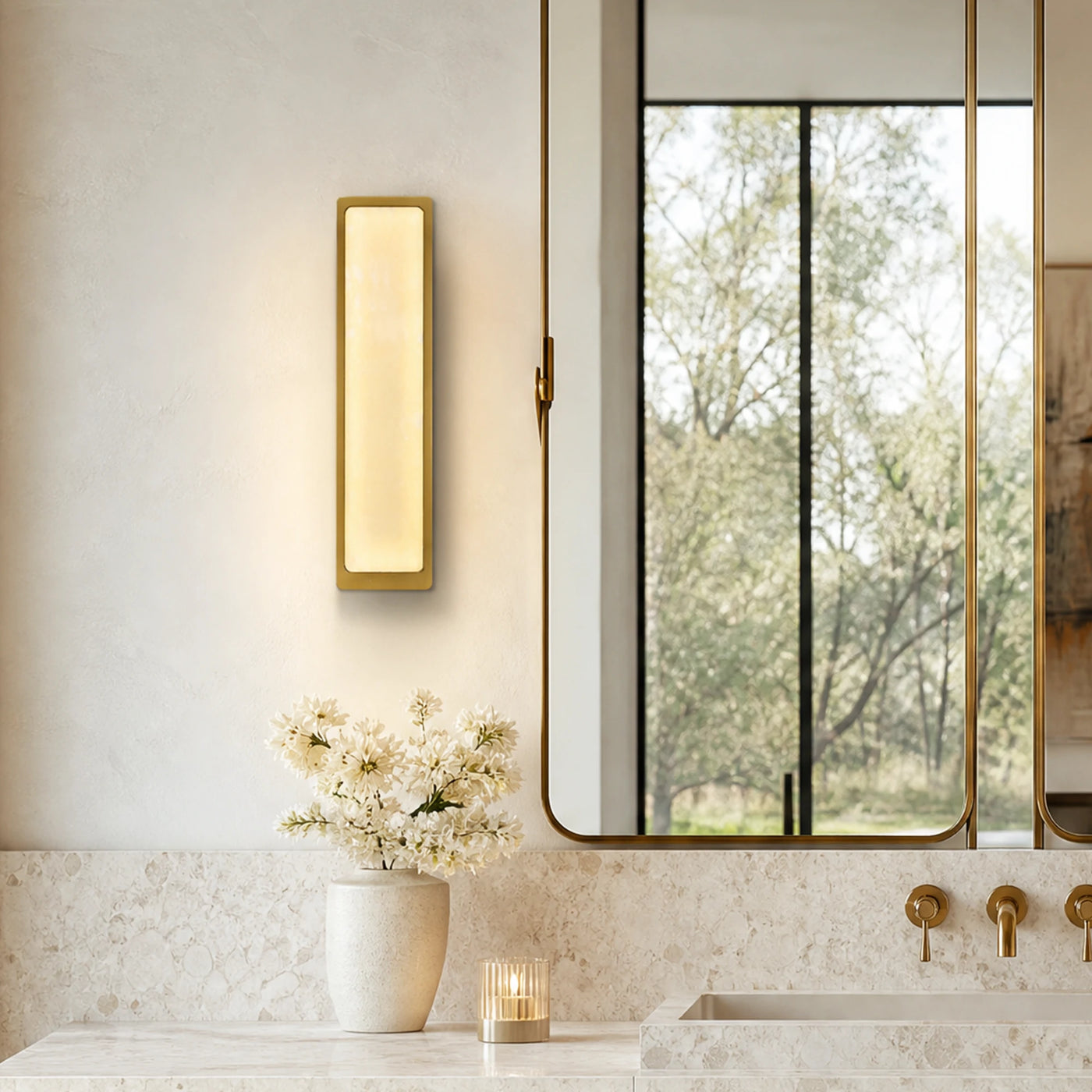 19.7" Brass Natural Alabaster Wall Sconces (Set of 2)